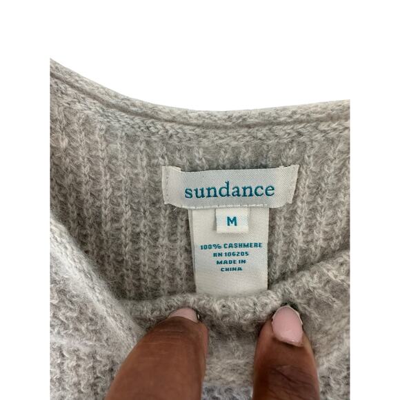 Sundance Gray Knit Crew Neck Pullover Short Sleeve Cashmere Sweater Size Medium - Picture 2 of 8